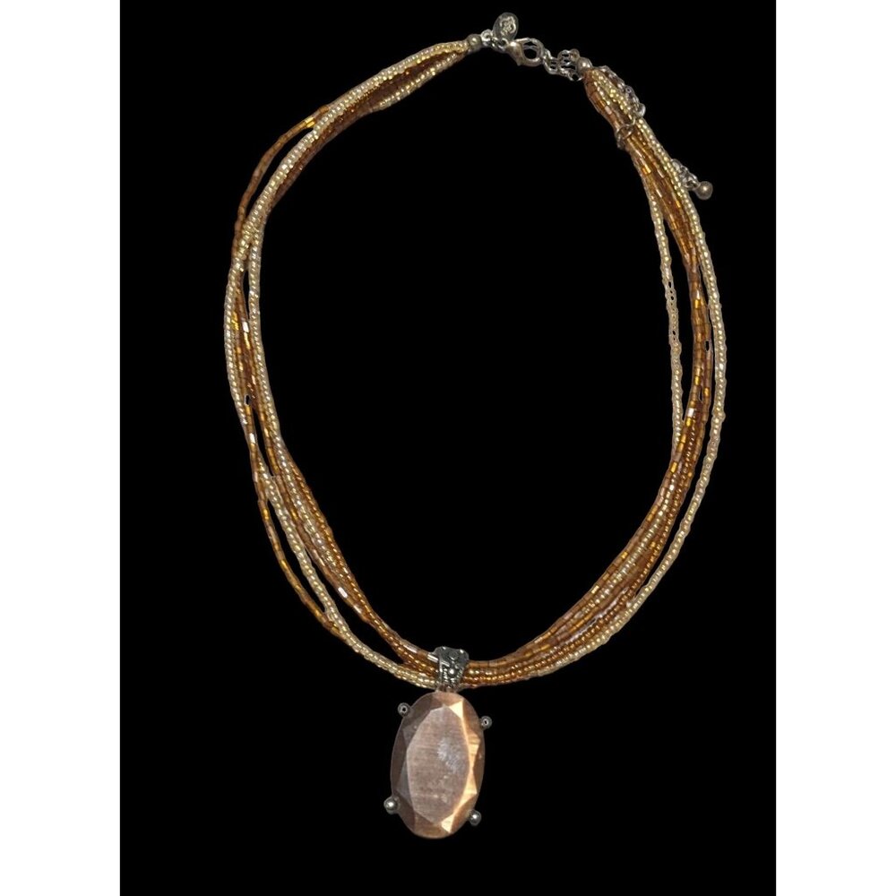Premier Designs Vintage Brown Glass Pendant Necklace